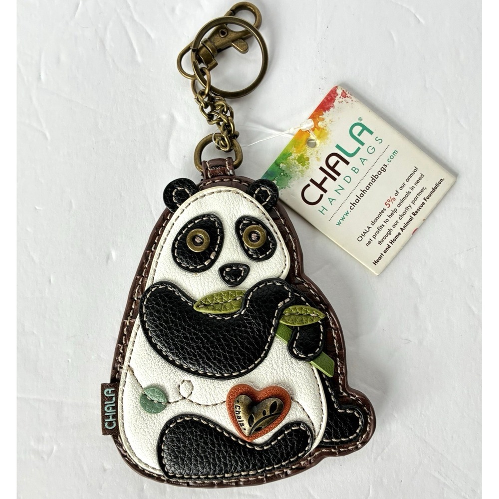 Chala Panda Bear Key Chain Coin Change Purse Bag Fob Charm Vegan Leather NEW